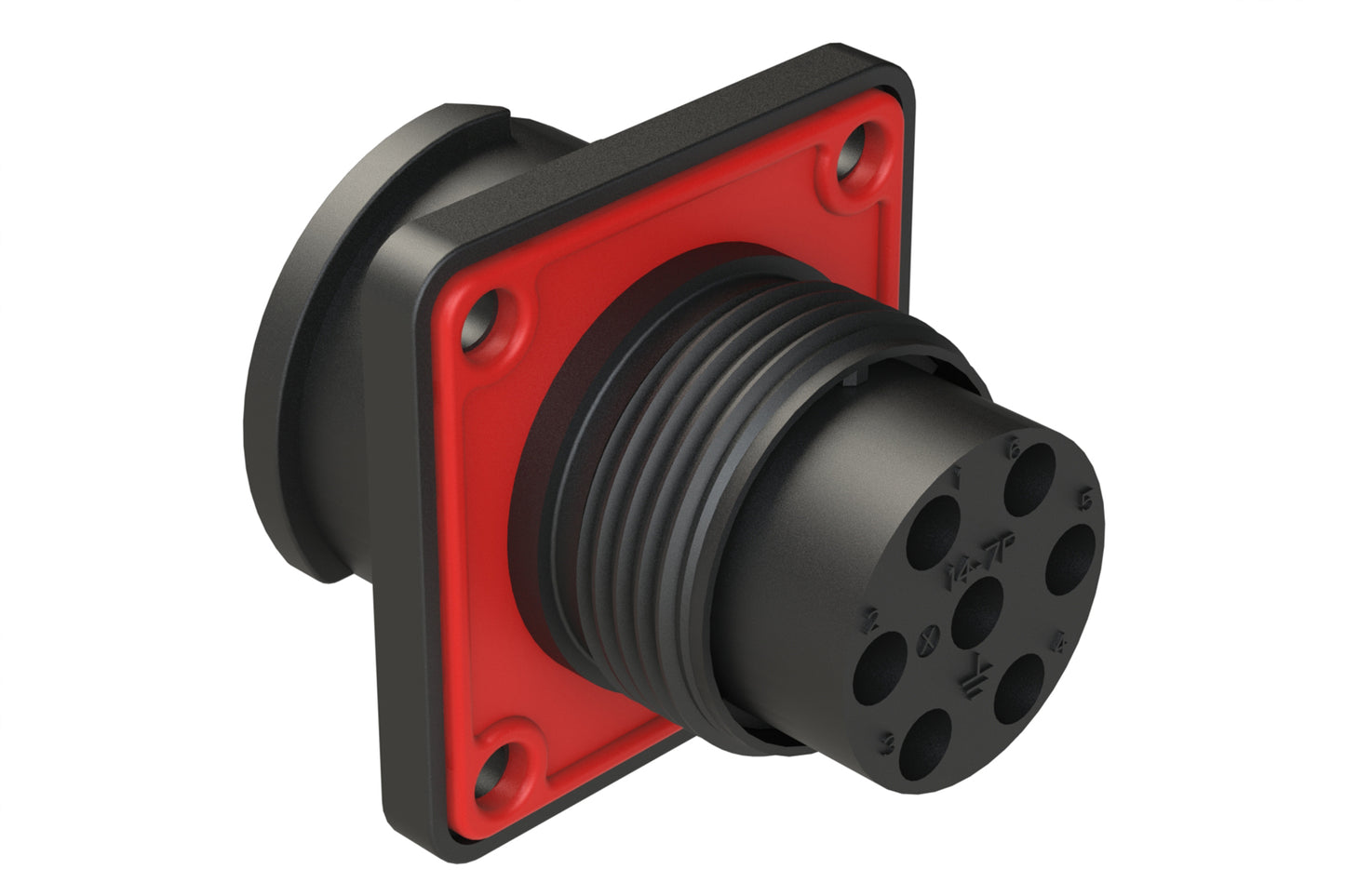 FLS014N7P03-PM Receptacle, Square Flange, 7 Position, Male, Shell Size 14, Silicone Seal with Seal Gasket, Auto-Lock
