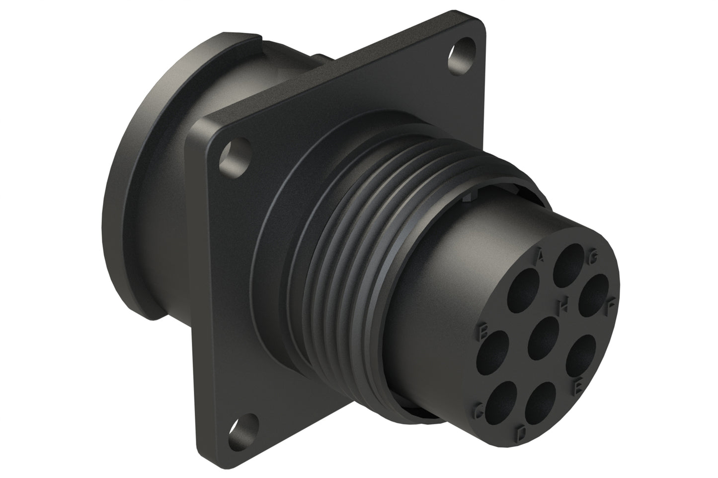 FLS014N8P03 Receptacle, Square Flange, 8 Position, Male, Shell Size 14, Silicone Seal, Auto-Lock