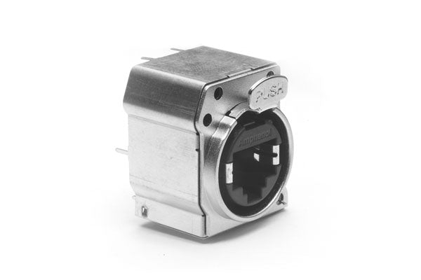 RJX8FB3VEB XLRnet BTypeEthernet ChassisMount, Vertical PCB, Class D,  Shielded, Black, Bulk Packaging