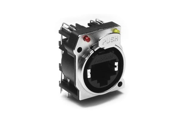 RJX8FB5HYRB XLRnet BTypeEthernet ChassisMount, Horizontal PCB, CAT5E, Non-Shielded, LED Indicator, Yellow/Red, Bulk Packaging