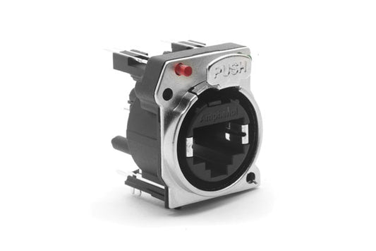 RJX8FB6VRRB XLRnet BTypeEthernet ChassisMount, Vertical PCB, CAT6, LED Sequence Red/Red, Bulk Packaging