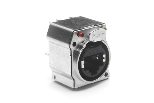 RJX8FB6VYGEB XLRnet BTypeEthernet ChassisMount, Vertical PCB, CAT6, Shielded, Yellow/Green, Bulk Packaging