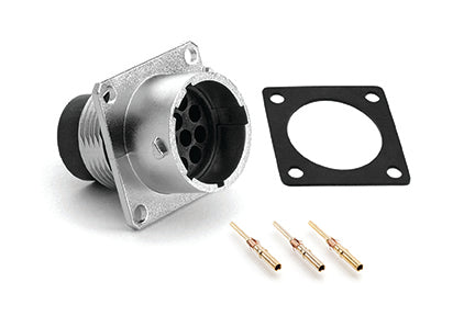 RT00104PNH-K Receptacle Kit, Square Flange, 4 Position, Male, Shell Size 10, with Machined Gold Contacts, Size 16 (18-16AWG), Gasket. Comparable part no. UT06104PH