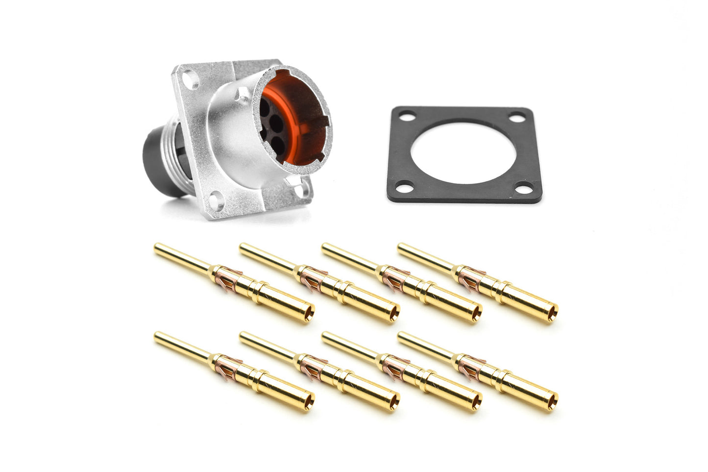 RT00128PKNH03-K Receptacle Kit, Square Flange, 8 Position, Male, Shell Size 12, Silicone Seal, with Machined Gold Contacts, Size 16 (18-16AWG), Gasket, IP69K