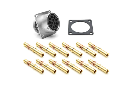 RT001412SKNH03-K Receptacle Kit, Square Flange, 12 Position, Female, Shell Size 14, Silicone Seal, with Machined Gold Contacts, Size 16 (18-16AWG), Gasket, IP69K