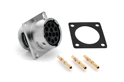 RT001412SNH-K Receptacle Kit, Square Flange, 12 Position, Female, Shell Size 14, with Machined Gold Contacts, Size 16 (18-16AWG), Gasket. Comparable part no. UT001412SH