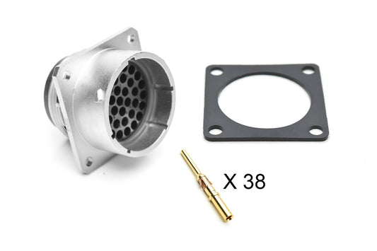RT002238PNH-K Receptacle Kit, Square Flange, 38 Position, Male, Shell Size 22, with Machined Gold Contacts, Size 16 (18-16AWG), Gasket. Comparable part no. UT002238PH