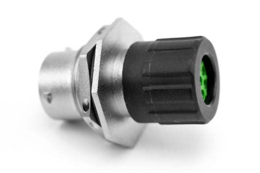 RT07128PNHEC03R Receptacle, Jam Nut, 8 Position, Male, Shell Size 12, Silicone Seal, and End Cap with Reduced Diameter Individual Wire Sealing, Range 14 - 24AWG
