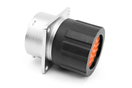 RT0W01210SNHEC03 10 Position Square Flange Receptacle, Female, Shell Size 12, Silicone Seal, and End Cap with Reduced Diameter Individual Wire Sealing, Range 20 - 30AWG