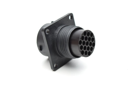 RTS014N19P03 Receptacle, Square Flange, 19 Position, Male, Shell Size 14, with Silicone Seal. Comparable part no. UTS01419P