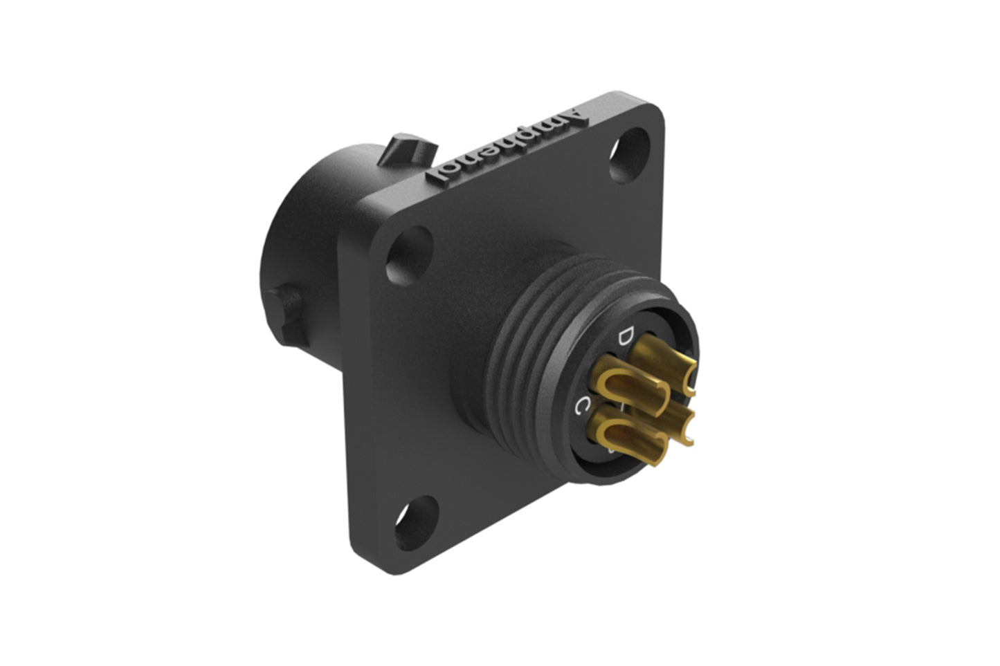 RTS08N4P Receptacle, Square Flange, 4 Position, Male, Shell Size 8, NBR Seal, Contacts Pre-loaded. Comparable part no. UTS08E4P