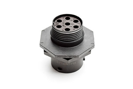 RTS714N7P03 Receptacle, Jam Nut, 7 Position, Male, Shell Size 14, with Silicone Seal. Comparable part no. UTS7147P