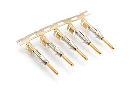 SP14M2F Pin Contact, Stamped, Size 16,Gold Flash over Nickel, Wire Range 2.0-2.5mm², 16-14 AWG, with 3 Tangs. Reel of 3,000.. SM14M1D70