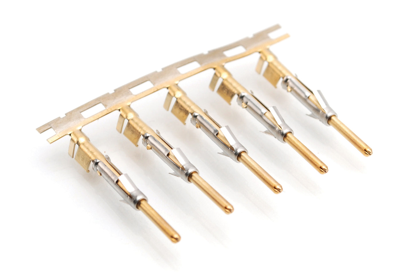 SP14M2G30 Pin Contact, Stamped, Size 16, Gold 30µ" over Nickel, Wire Range 2.0-2.5mm², 16-14 AWG, with 3 tangs. Reel of 3,000.