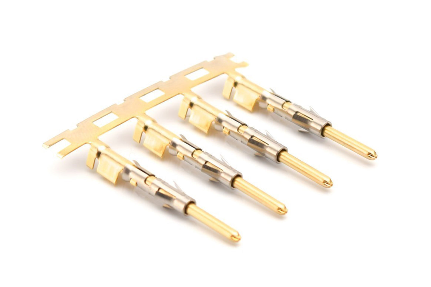 SP16M2G30 Pin Contact, Stamped, Size 16, Gold 30µ" over Nickel, Wire Range .75-1.5mm², 16-14 AWG, with 3 Tangs. Reel of 3,000.