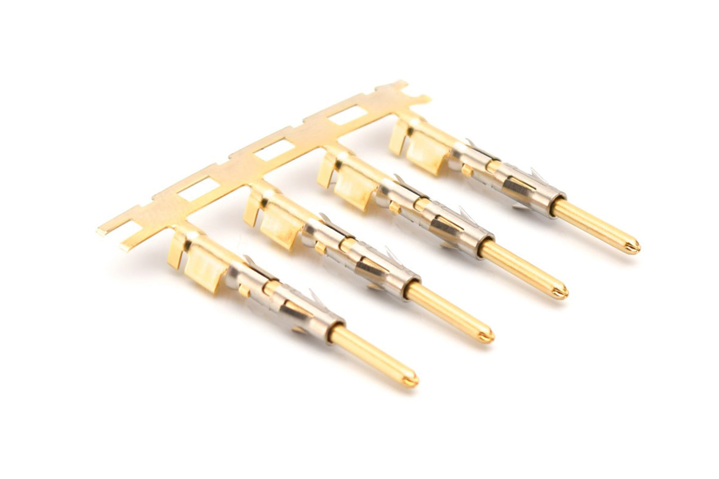 SP20M2G10 Pin Contact, Stamped, Size 16, Gold 10µ" over Nickel, Wire Range .34-.50mm², 22-20 AWG, with 3 Tangs. Reel of 3,000.