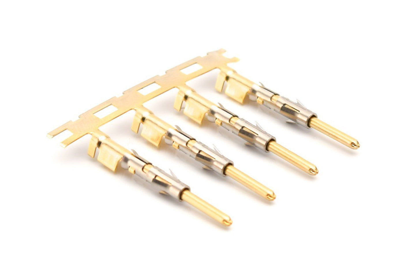SP20M2G30 Pin Contact, Stamped, Size 16, Gold 30µ" over Nickel, Wire Range .34-.50mm², 22-20 AWG, with 3 Tangs. Reel of 3,000.