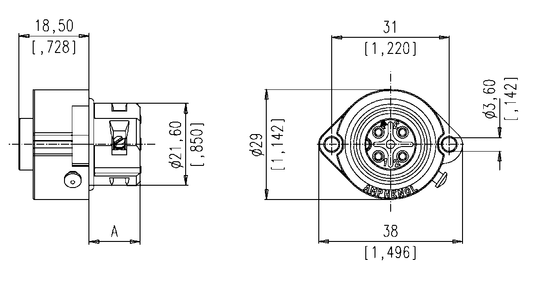 T 3107 800 6+ PE crimp female receptacle, yellow