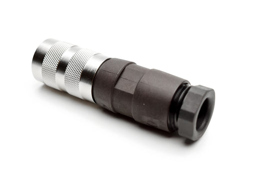 T 3476 002 Female Connectors with internal strain relief and metal locking ring. Screw locking according to DIN EN 60130-9 / IEC 60130-9. Contacts included.