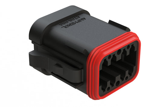 AT06-08SA-MMBLK 8-Way Plug, Female Connector with A Position Key, Reduced Diameter Seals (E-Seal) and End Cap, Black. DT06-08SA-CE11