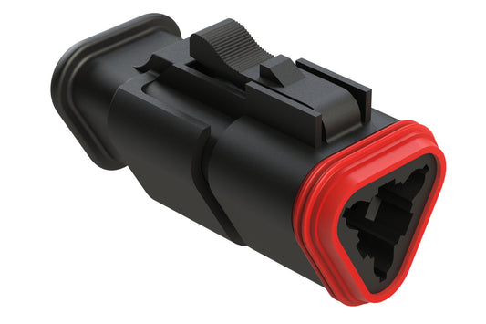 AT06-3S-SR02BLK 3-Way Plug Female Connector with Strain Relief Endcap, and Reduced Seal, Black. DT06-3S-CE12