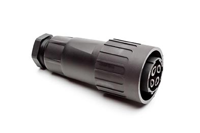 C016 10D003 003 1 3+PE Female cable connector with internal strain relief and clamping ring. For use with crimp contacts (sold separately).