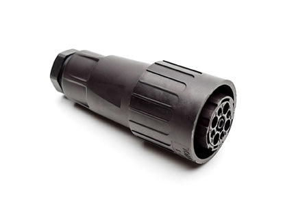 C016 10D008 002 1 8+PE Female cable connector with internal strain relief and clamping ring. For use with crimp contacts (sold separately).