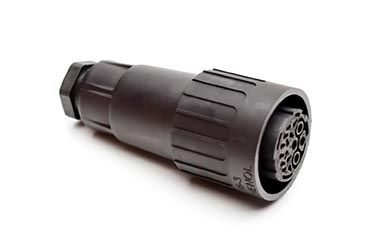 C016 10D015 002 1 12+3+PE Female cable connector with internal strain relief and clamping ring. For use with crimp contacts (sold separately).