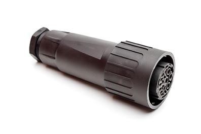 C016 10D015 003 1 12+3+PE Female cable connector with internal strain relief and clamping ring. For use with crimp contacts (sold separately).