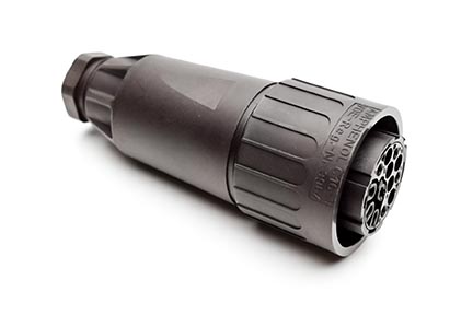 C016 10E012 004 2 12+PE Female cable connector with internal strain relief and cable retention. For use with crimp contacts (sold separately).