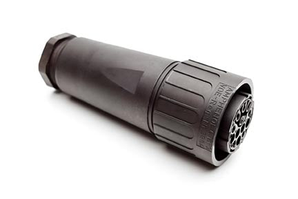 C016 10E012 005 2 12+PE Female cable connector with internal strain relief and cable retention. For use with crimp contacts (sold separately).
