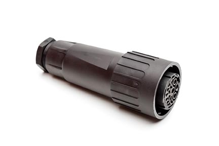 C016 10E015 003 1 12+3+PE Female cable connector with internal strain relief and cable retention. For use with crimp contacts (sold separately).
