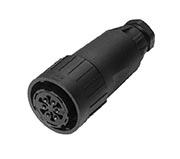 C016 10E019 005 2 19+PE Female cable connector with internal strain relief and cable retention. For use with crimp contacts (sold separately).
