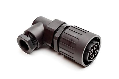 C016 10F003 003 1 3+PE Female cable connector with strain relief and clamping ring. For use with crimp contacts (sold separately).
