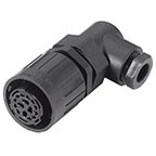 C016 10F015 002 1 12+3+PE Female cable connector with strain relief and clamping ring. For use with crimp contacts (sold separately).
