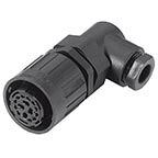 C016 10F015 003 1 12+3+PE Female cable connector with strain relief and clamping ring. For use with crimp contacts (sold separately).