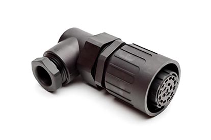 C016 10F017 003 1 17+PE Female cable connector with strain relief and clamping ring. For use with crimp contacts (sold separately).