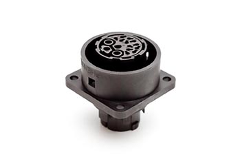 C016 10G015 000 1 12+3+PE Female receptacle with mounted gasket. Mounting hole Ø26.2. Suitable sealing for screws must be provided. For use with crimp contacts (sold separately).