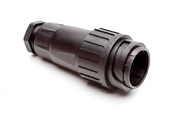 C016 10H003 003 1 3+PE Male cable connector with strain relief and clamping ring. For use with crimp contacts (sold separately).
