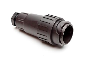 C016 10H008 002 1 8+PE Male cable connector with strain relief and clamping ring. For use with crimp contacts (sold separately).