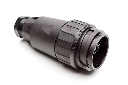 C016 10H012 004 2 12+PE Male cable connector with strain relief and clamping ring. For use with crimp contacts (sold separately).