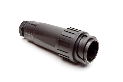 C016 10H015 002 1 12+3+PE Male cable connector with strain relief and clamping ring. For use with crimp contacts (sold separately).