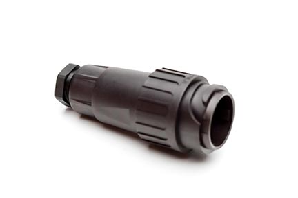 C016 10H017 002 1 17+PE Male cable connector with strain relief and clamping ring. For use with crimp contacts (sold separately).