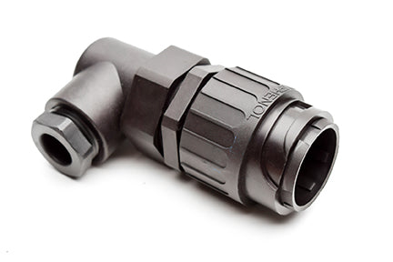 C016 10K014 002 1 14+PE Male cable connector with strain relief and clamping ring. For use with crimp contacts (sold separately).