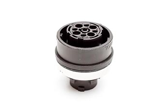C016 10N008 006 1 8+PE Female receptacle with mounted gasket. Mounting hole Ø26.2. Suitable sealing for screws must be provided. For use with crimp contacts (sold separately).