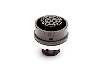 C016 10N014 006 1 14+PE Female receptacle with mounted gasket. Mounting hole Ø26.2. Suitable sealing for screws must be provided. For use with crimp contacts (sold separately).
