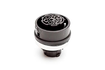C016 10N015 006 1 12+3+PE Female receptacle with mounted gasket. Mounting hole Ø26.2. Suitable sealing for screws must be provided. For use with crimp contacts (sold separately).